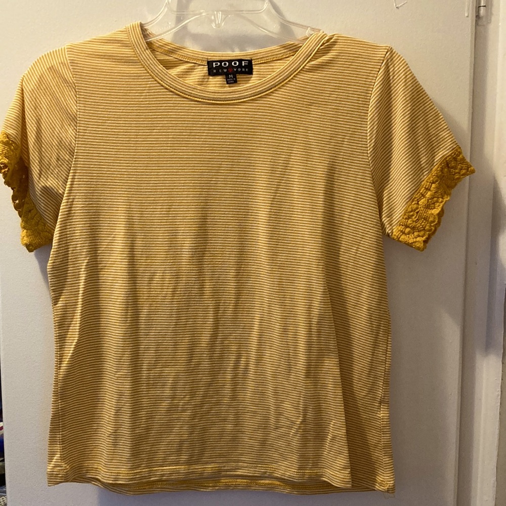 Poof striped orange and white cropped soft and stretchy shirt. Soft material.